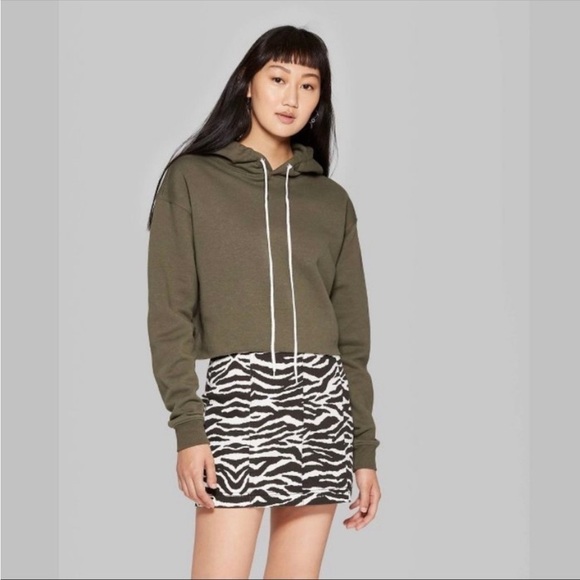 Wild Fable Olive Green Cropped Hoodie Size Extra Small - Picture 2 of 6